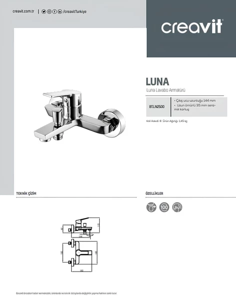 Creavit Luna Batarya Seti 3'Lü Banyo-lavabo-Evye - 2