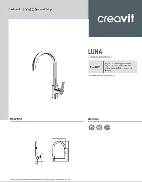 Creavit Luna Batarya Seti 3'Lü Banyo-lavabo-Evye - 3