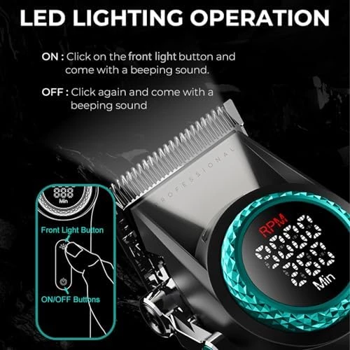 VGR 001 Profesyonel  Berberler için Karbon Çelik Bıçak Saç Kesme Makinesi 9000RPM, LED Ekran - 2