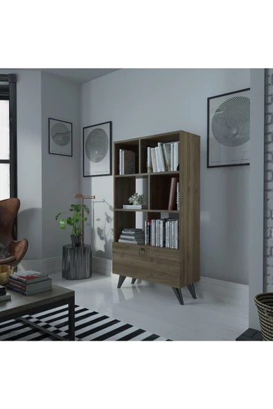 Myniture Home & Living Festival Raflı Kitaplık Dolaplı Kitaplık Ceviz