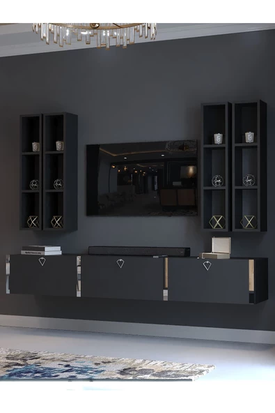 Myniture Home & Living Festival Tv Ünitesi S13002-4 Antrasit Silver Duvara Monte tv sehpası - Resim 3