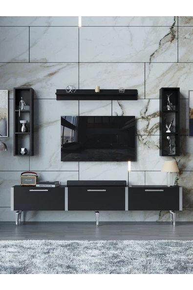 Myniture Home & Living Festival Tv Ünitesi S3008-7-Y1-D1 Silver Siyah - Resim 2