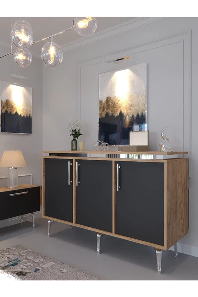 Myniture Home & Living Festival Tv Sehpası - Konsol - Orta Sehpa Ant. Çam Silver S-SET-2-6-4 - Resim 3