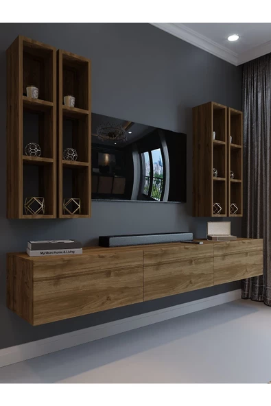 Myniture Home & Living Festival Tv Ünitesi Q13002-2 İstanbul Ceviz Duvara Monte tv sehpası