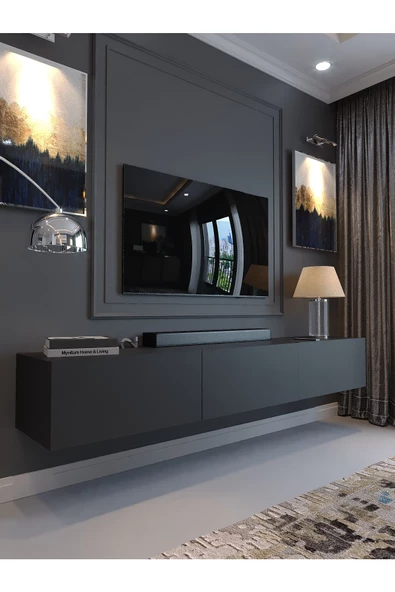 Myniture Home & Living Festival Tv Sehpası DV-Q17-4 Antrasit Minifiks Bağlantı Duvara Monte Tv Ünitesi