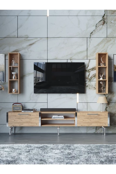 Myniture Home & Living Festival Tv Ünitesi S3000-6-Y1-D1 Silver A. Çam - Resim 2