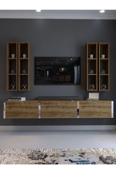 Myniture Home & Living Festival Tv Ünitesi S13002-2 İstanbul Ceviz Silver Duvara Monte tv sehpası - Resim 2