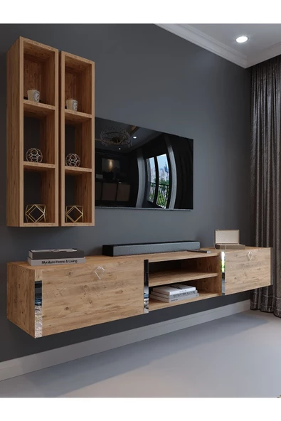 Myniture Home & Living Festival Tv Ünitesi S13000-6 Atlantik Çam Silver Duvara Monte tv sehpası