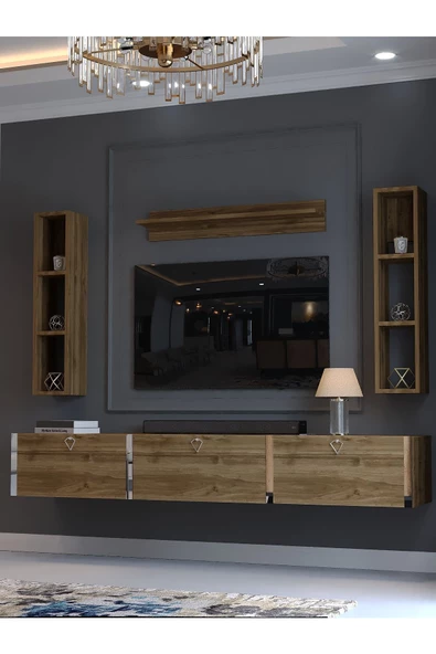 Myniture Home & Living Festival Tv Ünitesi S13008-2 İstanbul Ceviz Silver Duvara Monte tv sehpası - Resim 3