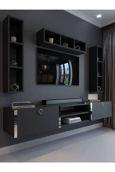 Myniture Home & Living Festival Tv Ünitesi S13006-4 Antrasit Silver Duvara Monte tv sehpası ürün görseli 1