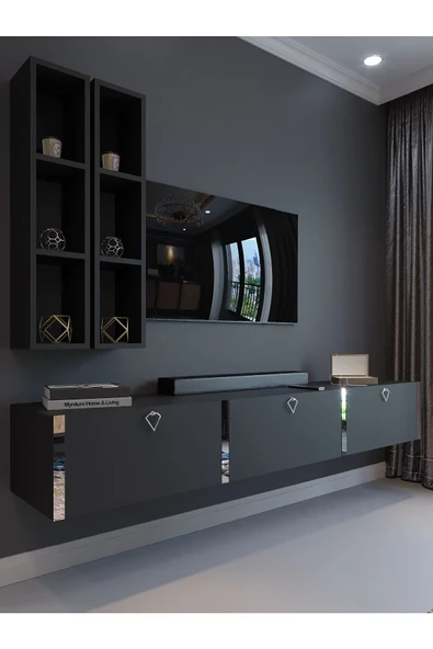 Myniture Home & Living Festival Tv Ünitesi S13003-4 Antrasit Silver Duvara Monte tv sehpası