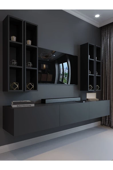 Myniture Home & Living Festival Tv Ünitesi Q13002-4 Antrasit Duvara Monte tv sehpası