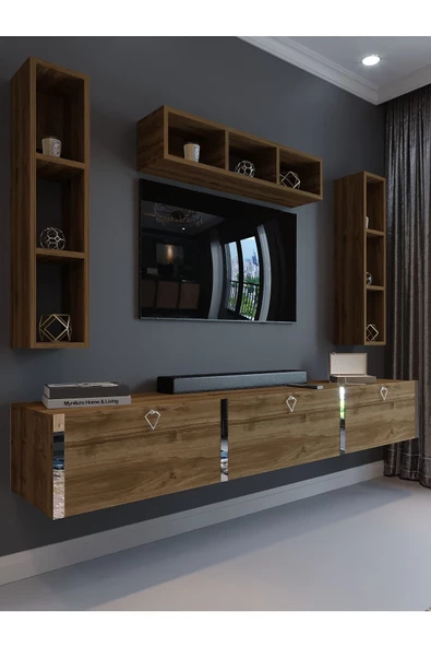 Myniture Home & Living Festival Tv Ünitesi S13007-2 İstanbul Ceviz Silver Duvara Monte tv sehpası