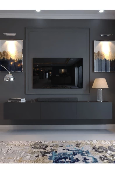 Myniture Home & Living Festival Tv Sehpası DV-Q17-4 Antrasit Minifiks Bağlantı Duvara Monte Tv Ünitesi - 2