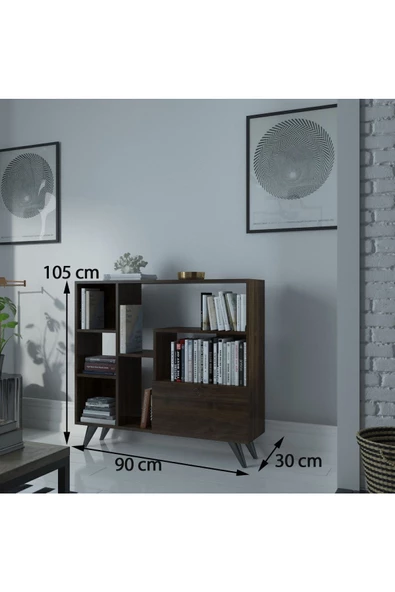 Myniture Home & Living Festival Çok Raflı Dolaplı Kitaplık Kaliteli Kitaplık Ceviz - 2