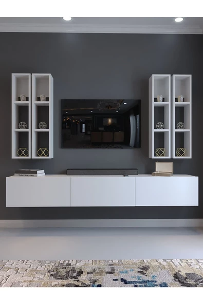 Myniture Home & Living Festival Tv Ünitesi Q13002-1 Beyaz Parlak Duvara Monte tv sehpası - 2