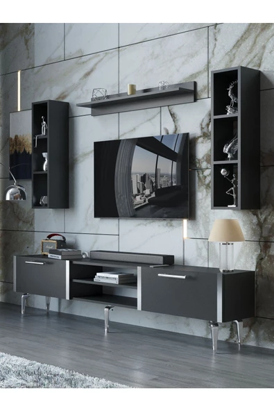 Myniture Home & Living Festival Tv Ünitesi S3009-4-Y1-D1 Silver Antasit