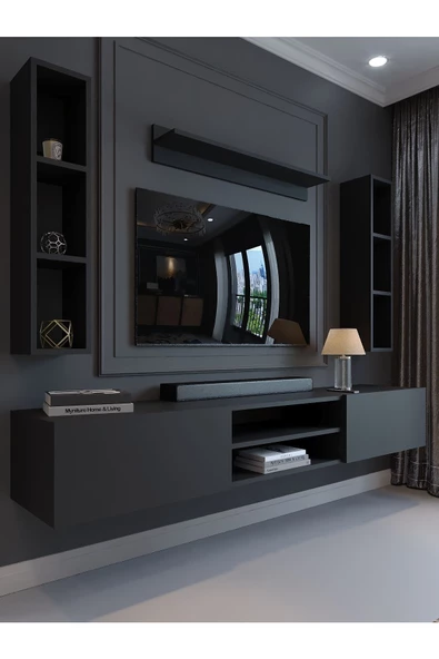 Myniture Home & Living Festival Tv Ünitesi Q13009-4 Antrasit Duvara Monte tv sehpası