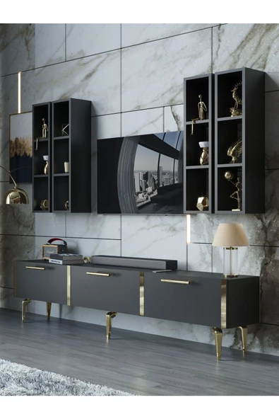 Myniture Home & Living Festival Tv Ünitesi G3002-4-Y1-D1 Gold Antasit