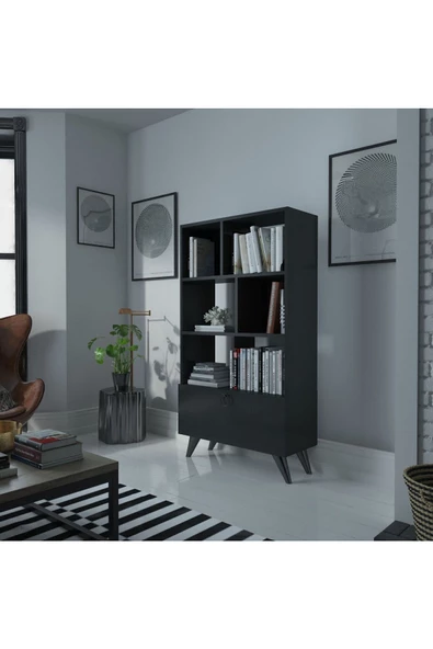 Myniture Home & Living Festival Raflı Kitaplık Dolaplı Kitaplık Antrasit