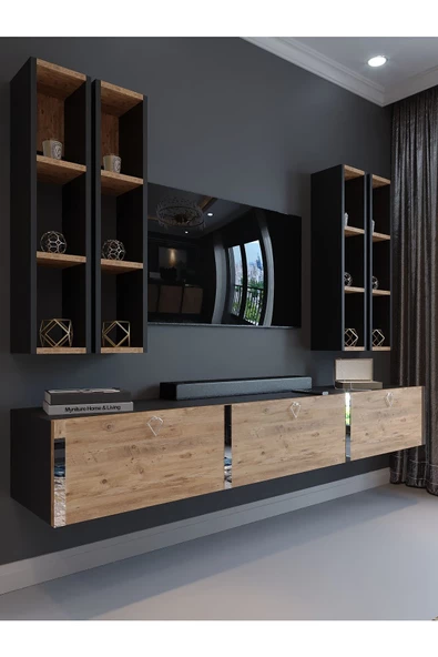 Myniture Home & Living Festival Tv Ünitesi S13002-4-6 Antrasit  A. Çam Silver Duvara Monte tv sehpası ürün görseli 1