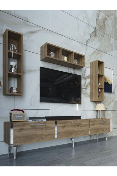 Myniture Home & Living Festival Tv Ünitesi S3007-2-Y1-D1 Silver Ceviz - Resim 3