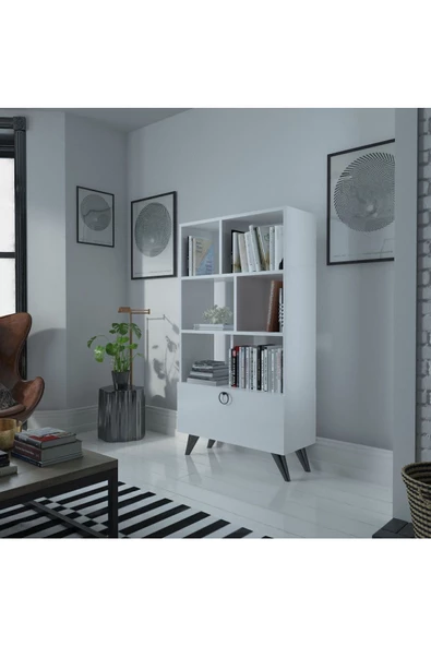 Myniture Home & Living Festival Raflı Kitaplık Dolaplı Kitaplık Beyaz - 2