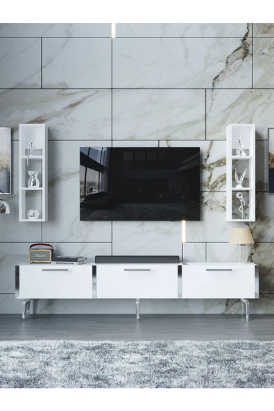 Myniture Home & Living Festival Tv Ünitesi S3004-1-Y1-D1 Silver Beyaz - Resim 2