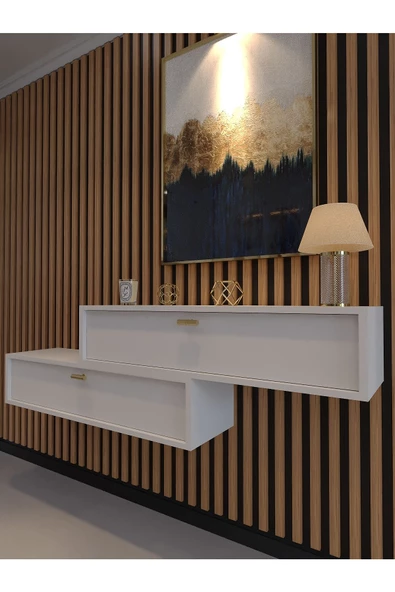 Myniture Home & Living Lüks Dresuar İkili Beyaz - Gold Kulp - 2