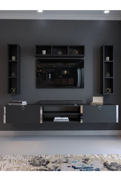 Myniture Home & Living Festival Tv Ünitesi S13006-4 Antrasit Silver Duvara Monte tv sehpası - Resim 2