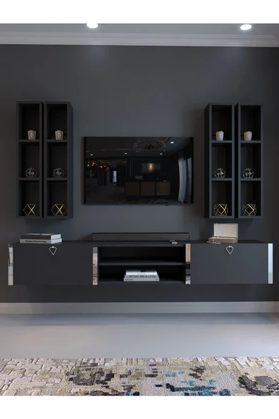 Myniture Home & Living Festival Tv Ünitesi S13001-4 Antrasit Silver Duvara Monte tv sehpası - Resim 2