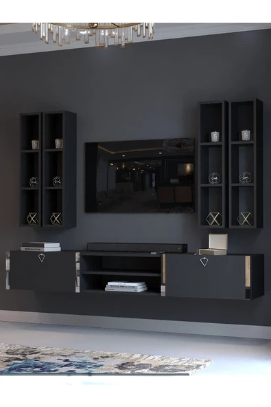 Myniture Home & Living Festival Tv Ünitesi S13001-4 Antrasit Silver Duvara Monte tv sehpası - Resim 3