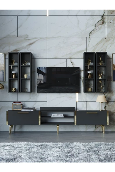 Myniture Home & Living Festival Tv Ünitesi G3001-4-Y1-D1 Gold Antasit - Resim 2