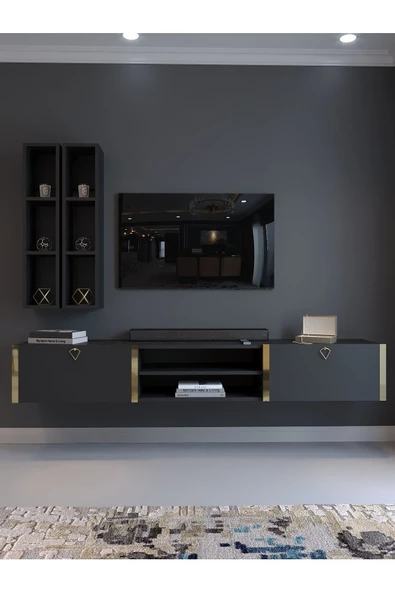 Myniture Home & Living Festival Tv Ünitesi G13000-4 Antrasit Gold Duvara Monte tv sehpası - 2