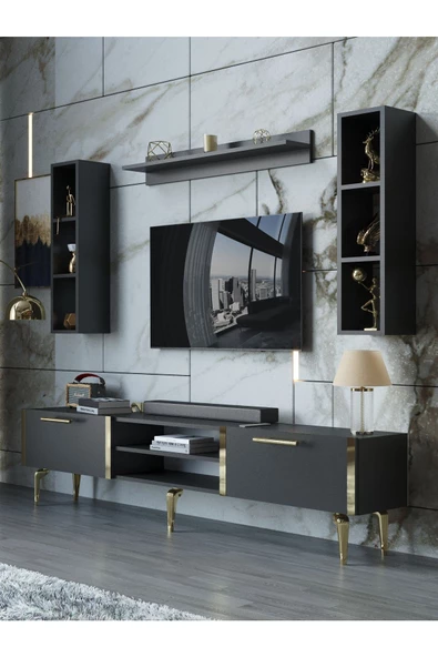 Myniture Home & Living Festival Tv Ünitesi G3009-4-Y1-D1 Gold Antasit