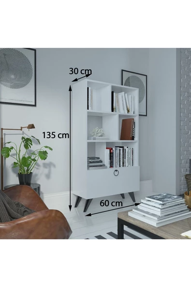 Myniture Home & Living Festival Raflı Kitaplık Dolaplı Kitaplık Beyaz - 3