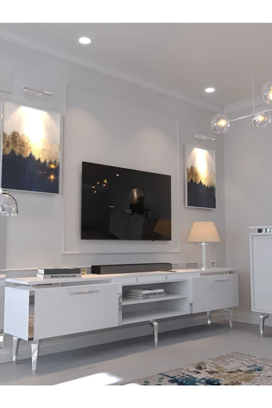 Myniture Home & Living Festival Tv Sehpası - Konsol - Orta Sehpa Beyaz Silver S-SET-3-1 - 2