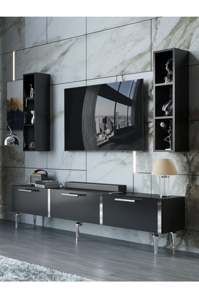 Myniture Home & Living Festival Tv Ünitesi S3004-7-Y1-D1 Silver Siyah