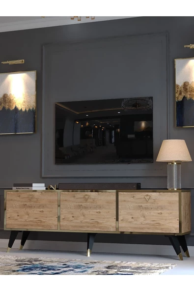 Myniture Home & Living Festival Gold Tv Sehpası GP-M1001-6 Çam Minifiks Bağlantı - Resim 3