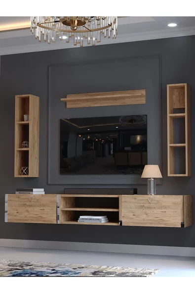 Myniture Home & Living Festival Tv Ünitesi S13009-6 Atlantik Çam Silver Duvara Monte tv sehpası - 3