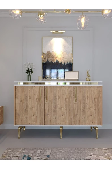 Myniture Home & Living Festival Tv Sehpası - Konsol - Orta Sehpa Beyaz Çam Gold G-SET-2-1-6 - Resim 4