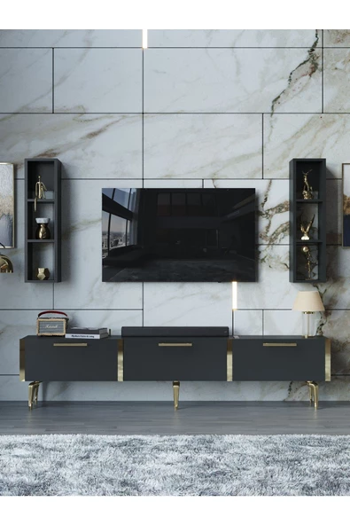 Myniture Home & Living Festival Tv Ünitesi G3004-4-Y1-D1 Gold Antasit - Resim 2