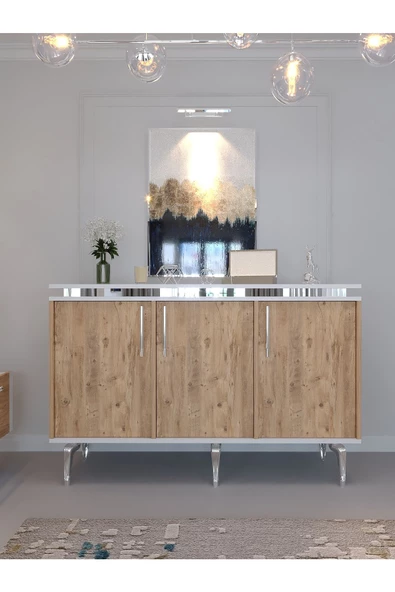 Myniture Home & Living Festival Tv Sehpası - Konsol - Orta Sehpa Beyaz Çam Silver S-SET-3-1-6 - Resim 4