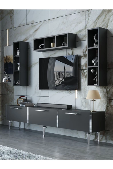 Myniture Home & Living Festival Tv Ünitesi S3007-4-Y1-D1 Silver Antasit