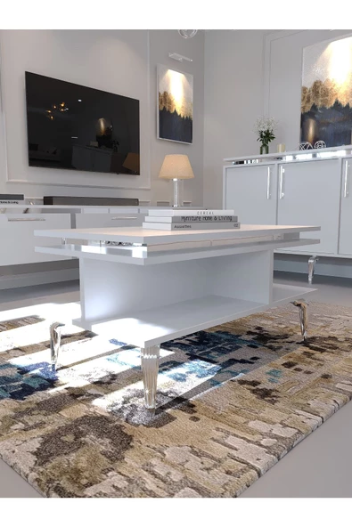 Myniture Home & Living Festival Tv Sehpası - Konsol - Orta Sehpa Beyaz Silver S-SET-4-1 - 4