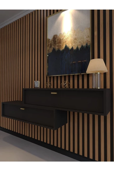 Myniture Home & Living Lüks Dresuar İkili Antrasit - Gold Kulp