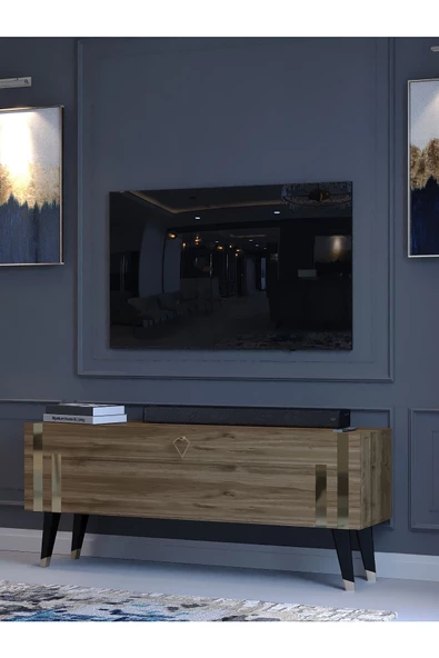 Myniture Home & Living Festival Tv Ünitesi G6302-2 Ceviz Gold 120 Cm Tv Sehpası Minifiks Bağlantı Dışarıdan Vida Gözükmez - 3