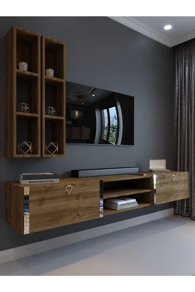 Myniture Home & Living Festival Tv Ünitesi S13000-2 İstanbul Ceviz Silver Duvara Monte tv sehpası ürün görseli 1