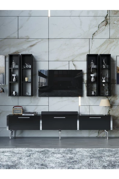 Myniture Home & Living Festival Tv Ünitesi S3002-7-Y1-D1 Silver Siyah - Resim 2