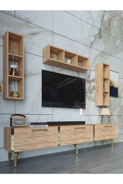 Myniture Home & Living Festival Tv Ünitesi G3007-6-Y1-D1 Gold A. Çam - Resim 3